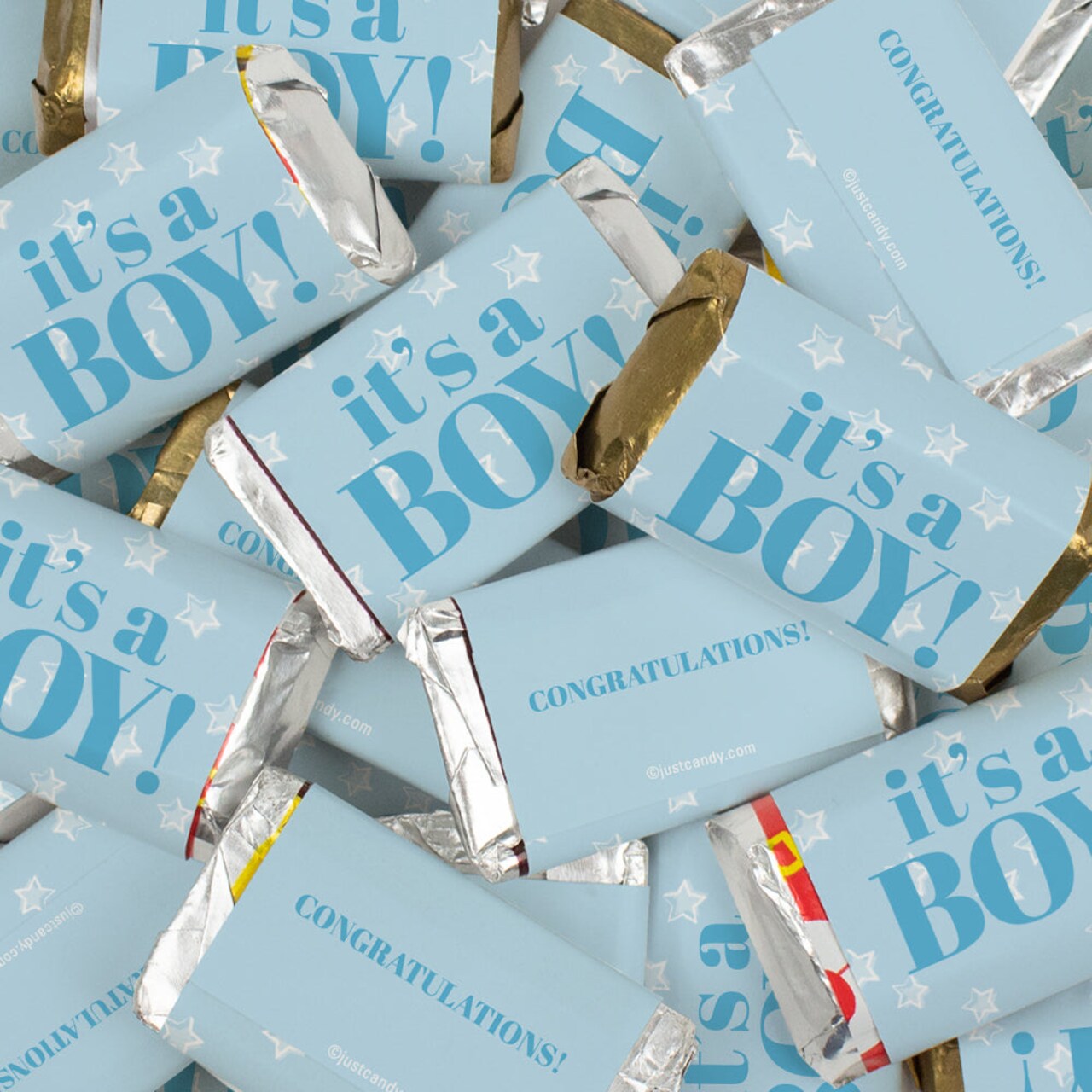 Blue It's a Boy Baby Shower Candy Party Favors (Approx. 100 Pcs Milk Chocolate Hershey's Kisses & 40 Pcs Wrapped Miniatures)
